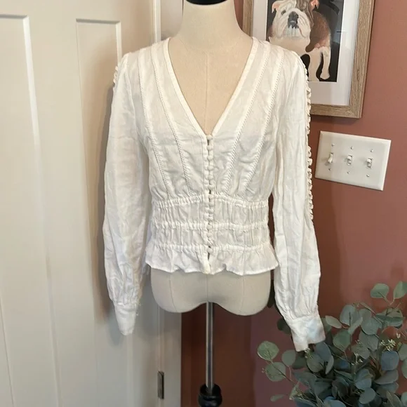 Los Angeles Atelier & other stories | white | linen | delicate | vneck | shirt - Picture 2 of 13